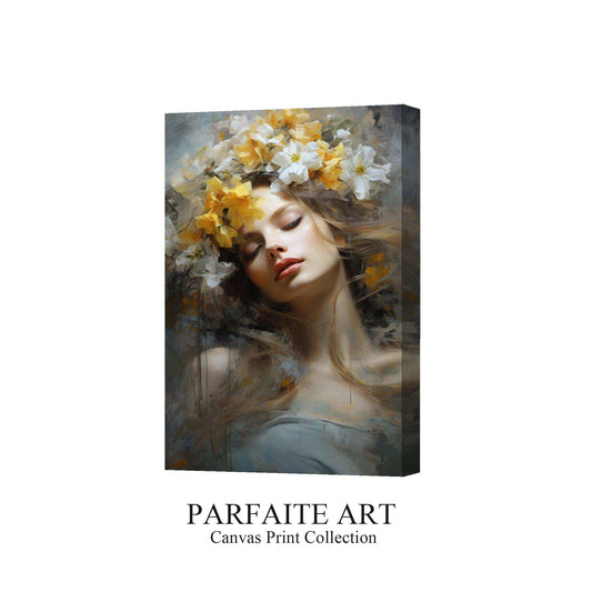 Beauty Woman Portrait,Hand Painted Colorful Decorative Canvas Artwork,Moody Wall Decor,Cotton Gloss Canvas Living Room Decor,High-Quality Waterproof Decorative Canvas Art