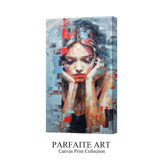 Woman Portrait,Hand Painted Colorful Decorative Canvas Artwork,Moody Wall Decor,Cotton Gloss Canvas Living Room Decor,High-Quality Waterproof Decorative Canvas Art