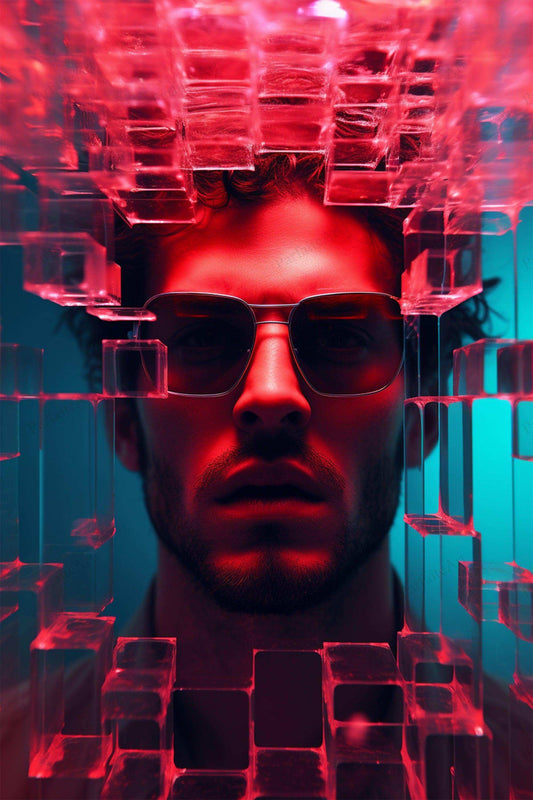 a man wearing sunglasses and a red tie