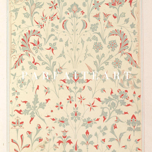 Vintage Botanical Floral Pattern - Moody Art Deco Giclée Framed Print for Living Room #33