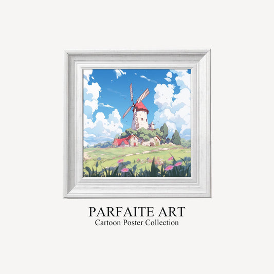 Cartoon Style Windmill Painting, Landscape | Wall Art Decor |Wall Art Print |Kids Wall Art,Comic Book Art,Art Deco Wall Gifts|Bedroom,kids' room|PRINTABLE Art |Digital Download
