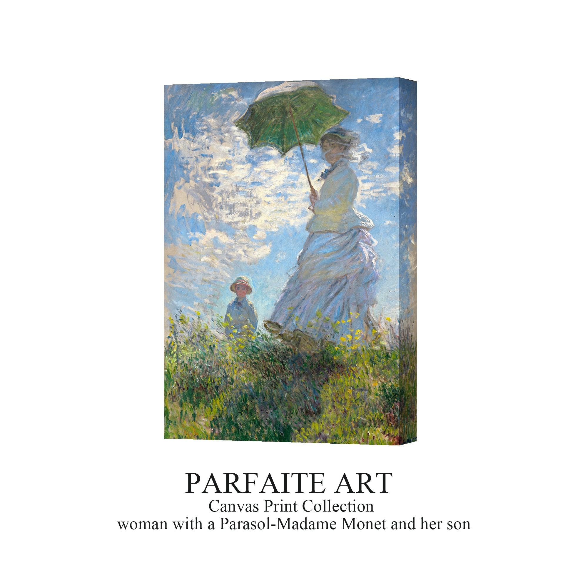 Woman with Umbrella， Famous Painting Print，Claude Monet，Moody Wall Decor，High-Quality Waterproof Decorative Canvas Art，Hotel Aisle Living Room Home DecorArt