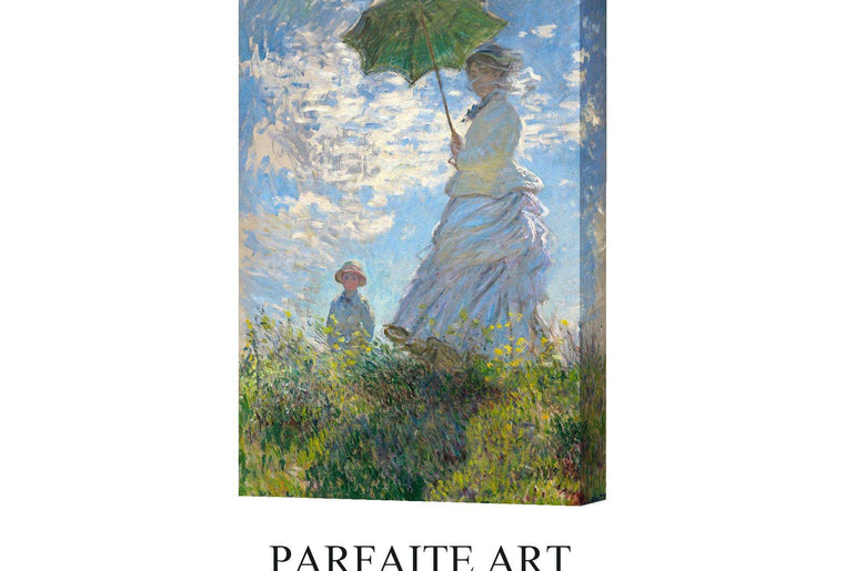 Woman with Umbrella， Famous Painting Print，Claude Monet，Moody Wall Decor，High-Quality Waterproof Decorative Canvas Art，Hotel Aisle Living Room Home DecorArt