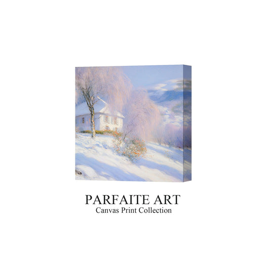 Impressionist Landscape，Hand Painted Colorful Decorative Canvas Artwork，Moody Wall Decor，Cotton Gloss Canvas Living Room Decor，Snow Scene，High-Quality Waterproof Decorative Canvas Art