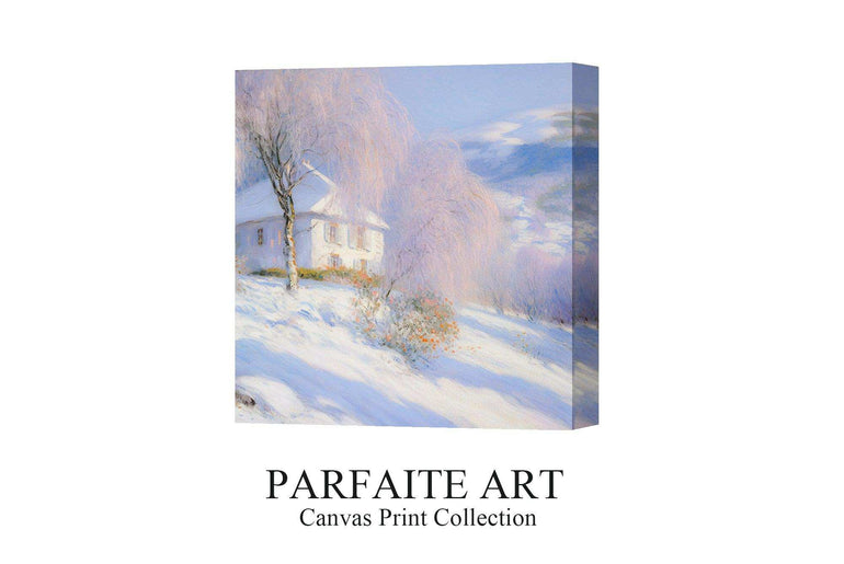 Impressionist Landscape，Hand Painted Colorful Decorative Canvas Artwork，Moody Wall Decor，Cotton Gloss Canvas Living Room Decor，Snow Scene，High-Quality Waterproof Decorative Canvas Art