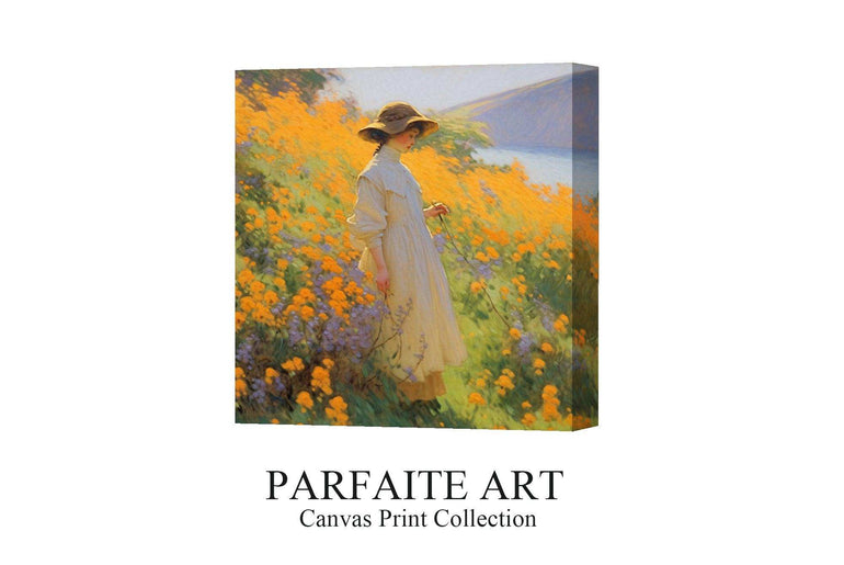 Vision of Serenity: Impressionist Girl Amidst Landscape - Vivid Canvas Art for Tranquil Living Spaces NO Frame