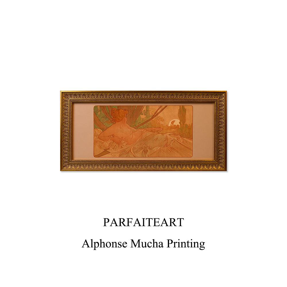 Art Nouveau Splendor - Alphonse Mucha Framed Print - Classic Home and Hotel Elegance - Timeless Gallery-Style Illustration 12x21 inch 10