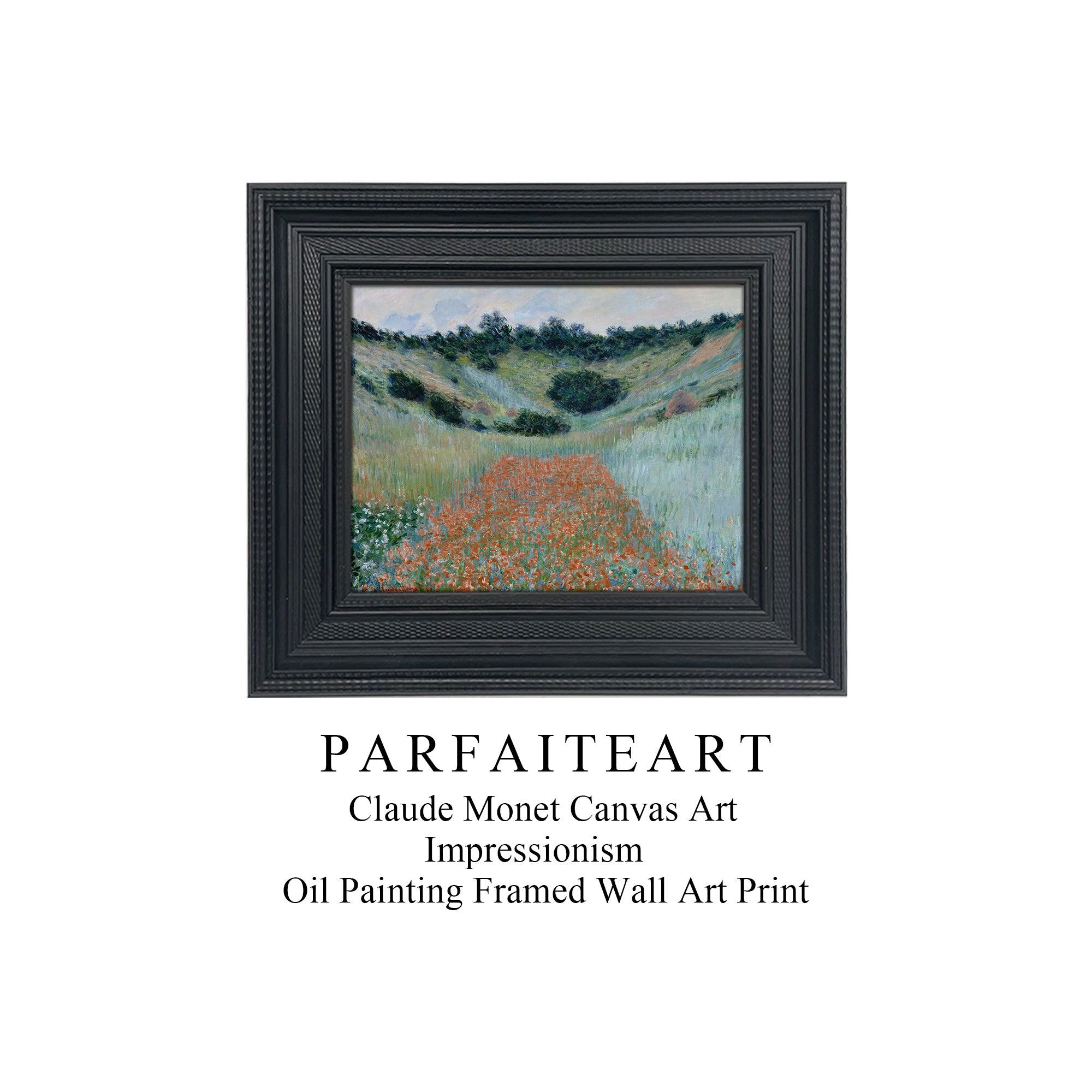 Famous Painting Print，Claude Monet，Moody Wall Decor，Black Vintage Frame,Solid Wood,High-Quality Waterproof Decorative Canvas Art， Hotel Aisle Living Room Home Decor Art 18x15 inches 2 Black