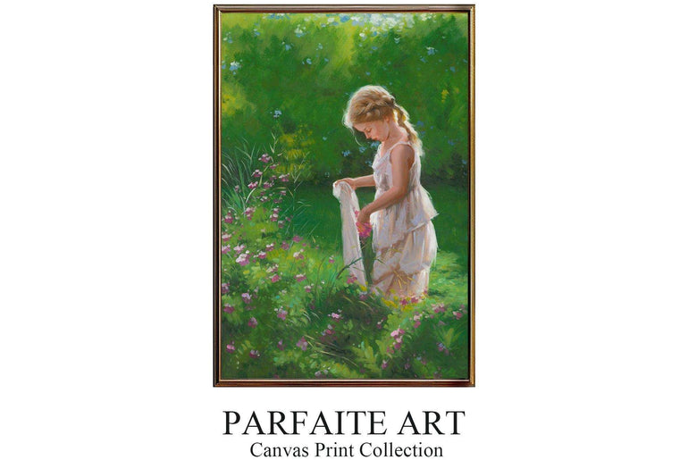 Realism Paintings, Little Girls with Flowers,Framed Canvas Prints #122