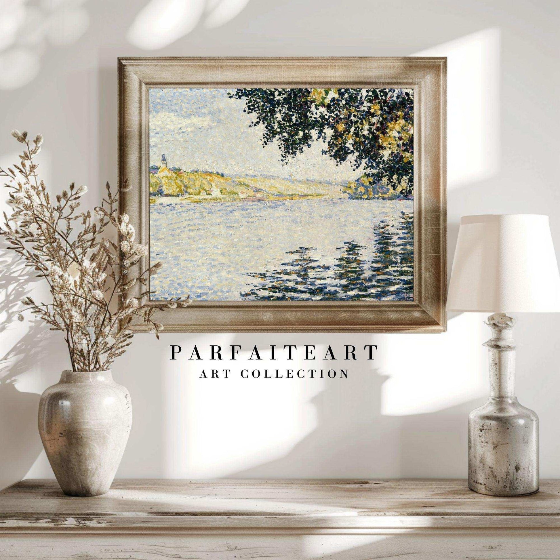 Impressionist Riverside Landscape Canvas Print - Art Deco & Vintage Printable Artwork #80