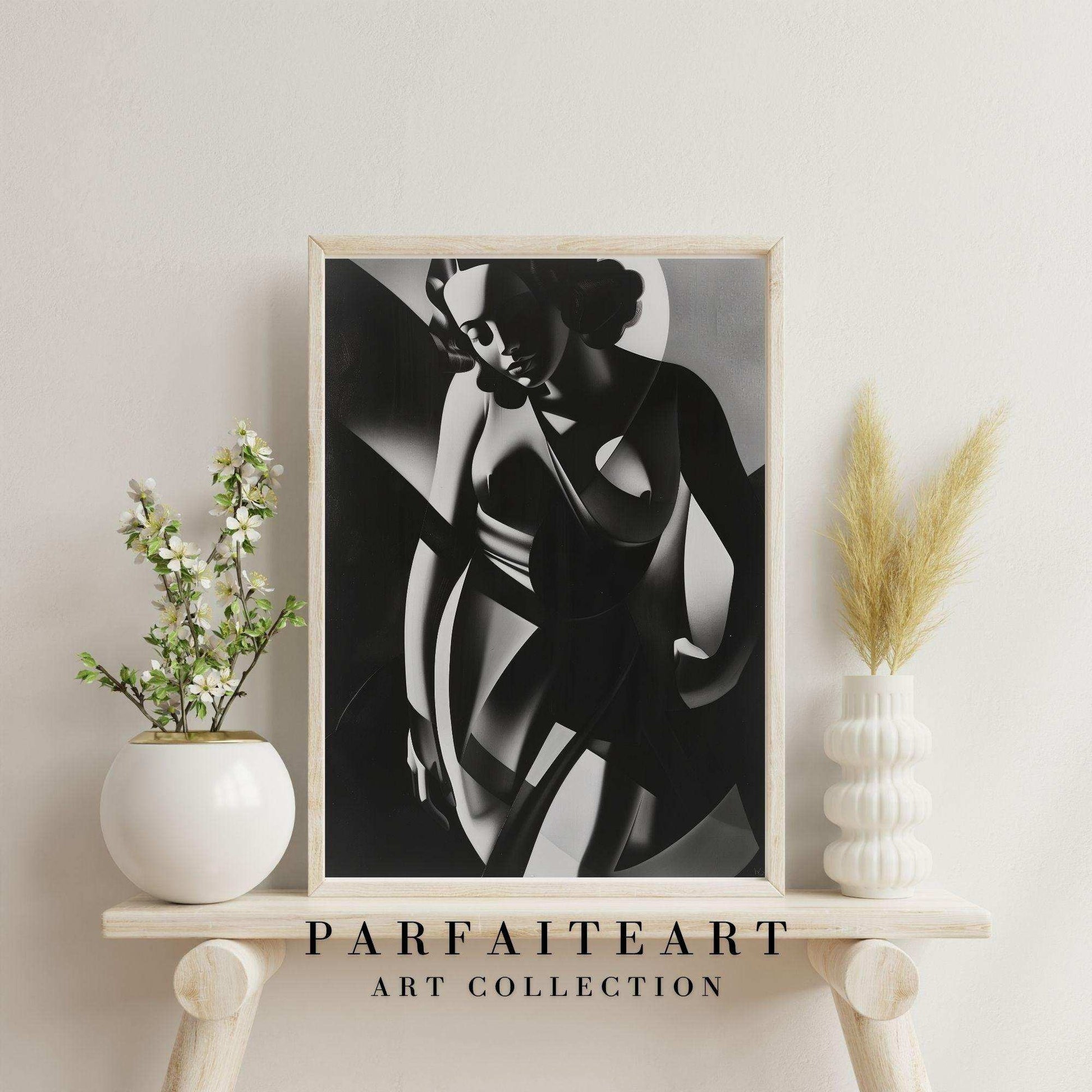 Art Deco,Woman Portrait, Framed Fine Art Paper Prints,Giclée technique #41 - ParfaiteArt