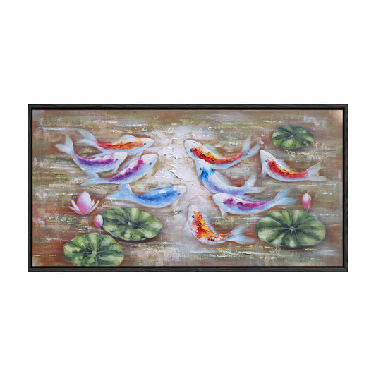 Colorful Koi Swimming in Lotus Pond