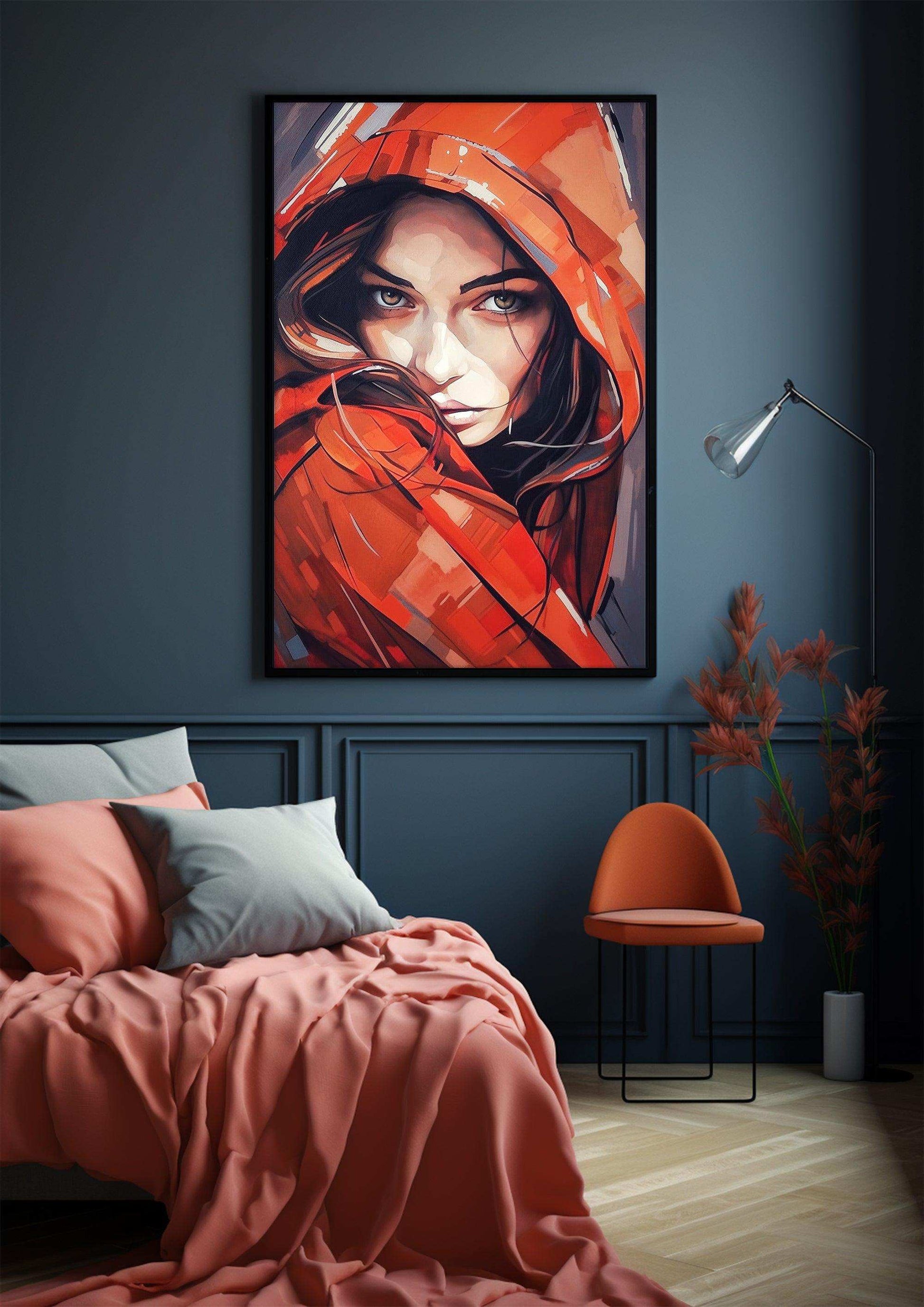 Woman Portrait，Hand Painted Colorful Decorative Canvas Artwork，Moody Wall Decor，Cotton Gloss Canvas Living Room Decor，High-Quality Waterproof Decorative Canvas Art