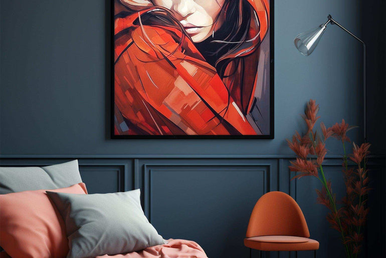 Woman Portrait，Hand Painted Colorful Decorative Canvas Artwork，Moody Wall Decor，Cotton Gloss Canvas Living Room Decor，High-Quality Waterproof Decorative Canvas Art