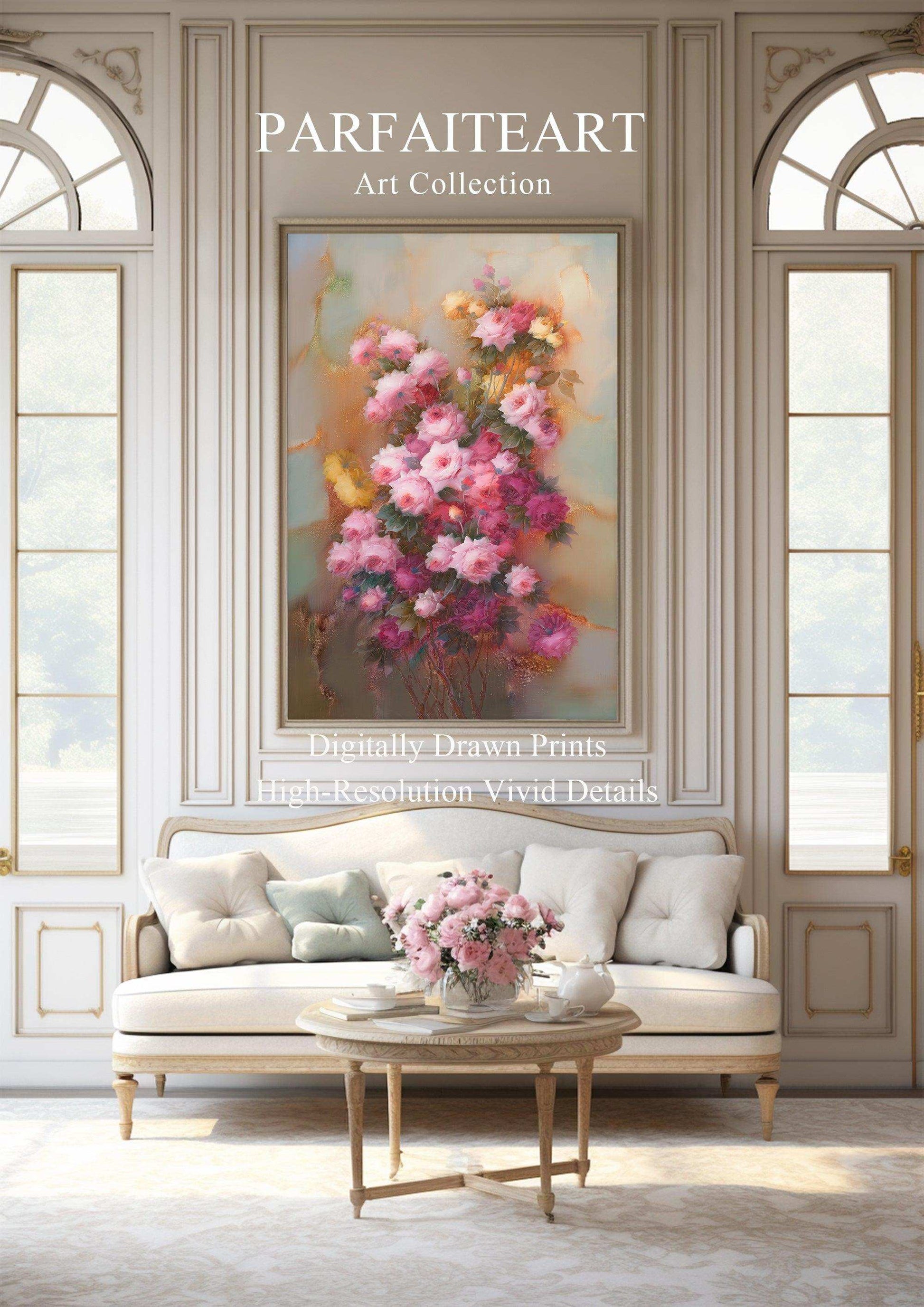 Wall Art, Realistic Oil Painting of Roses, Framed Canvas Print #120