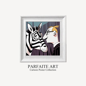 Cartoon Style Zebra with Men Painting| Wall Art Decor |Wall Art Print |Kids Wall Art，Comic Book Art，Art Deco Wall Gifts|Bedroom,kids' room|PRINTABLE Art |Digital Download