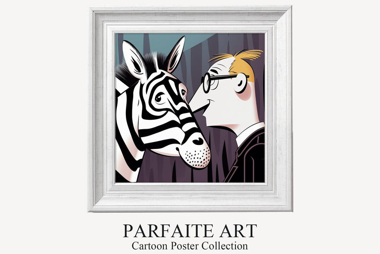 Cartoon Style Zebra with Men Painting| Wall Art Decor |Wall Art Print |Kids Wall Art，Comic Book Art，Art Deco Wall Gifts|Bedroom,kids' room|PRINTABLE Art |Digital Download