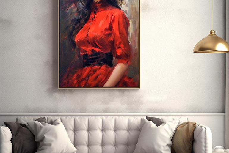 Hand-Painted Beauty Woman Portrait Printable - Colorful and Moody Canvas Art for Living Room Elegance