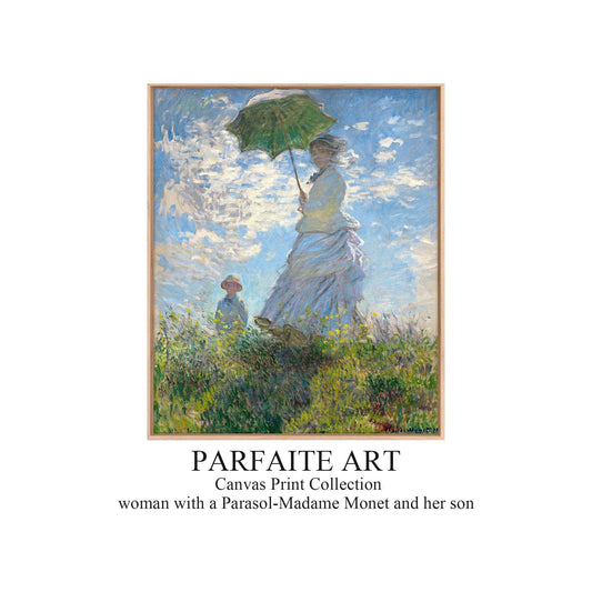 Woman with Umbrella， Famous Painting Print，Claude Monet，Moody Wall Decor，High-Quality Waterproof Decorative Canvas Art，Hotel Aisle Living Room Home DecorArt