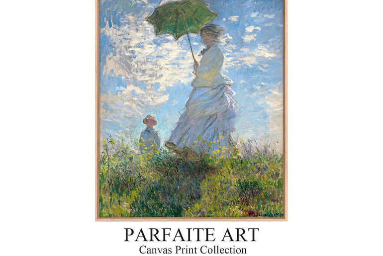 Woman with Umbrella， Famous Painting Print，Claude Monet，Moody Wall Decor，High-Quality Waterproof Decorative Canvas Art，Hotel Aisle Living Room Home DecorArt