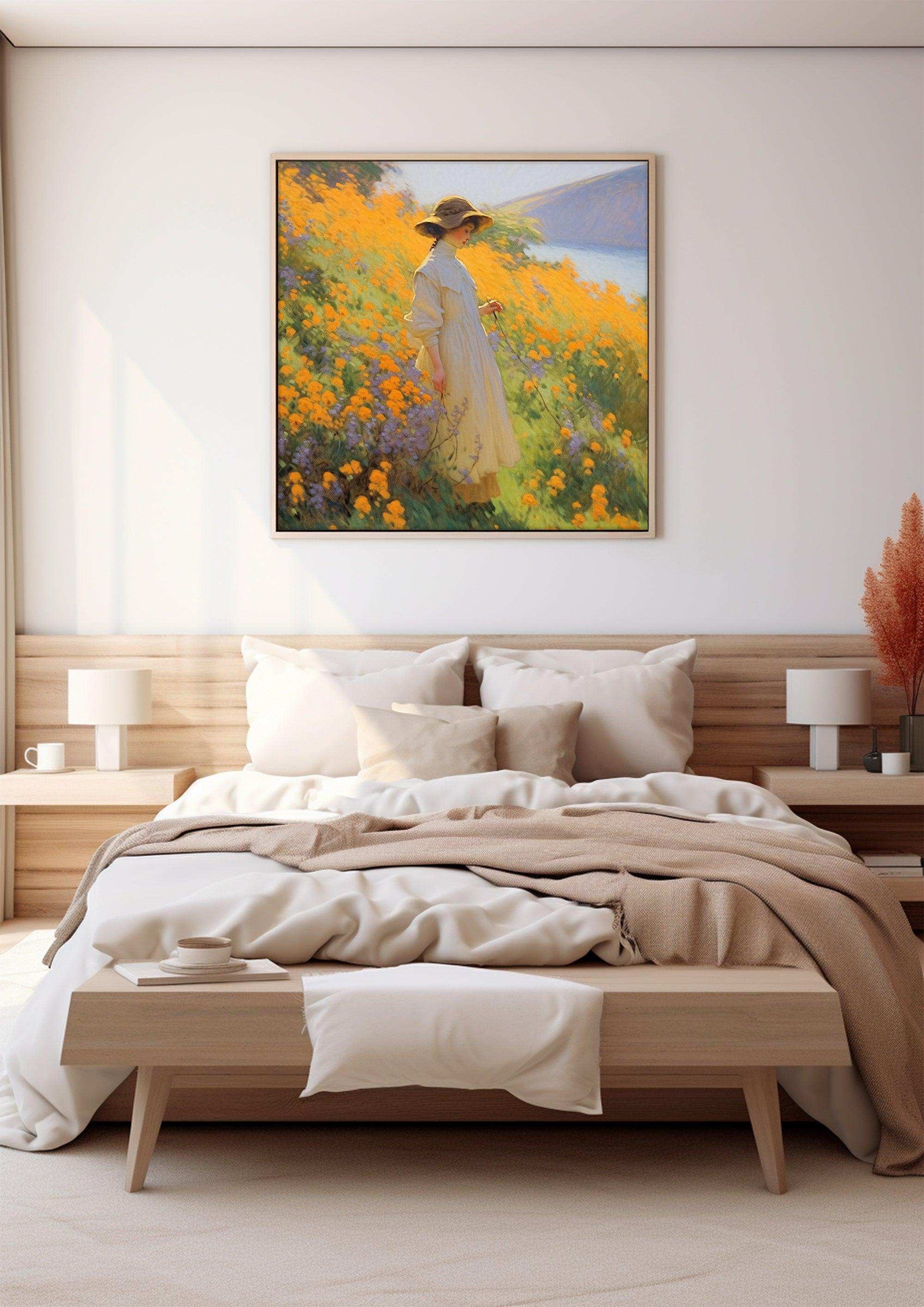 Vision of Serenity: Impressionist Girl Amidst Landscape - Vivid Canvas Art for Tranquil Living Spaces