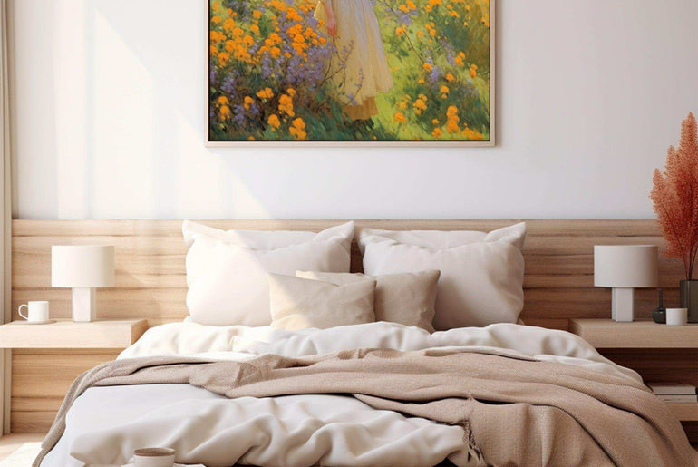 Vision of Serenity: Impressionist Girl Amidst Landscape - Vivid Canvas Art for Tranquil Living Spaces