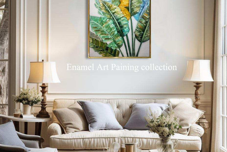 Enamel Art Deco Painting, Handmade, Wall Art, Modern Style, Decorative Painting , Strelitzia botany Enamel Painting, Painted, Dining Room, Living Room, Entrance Door