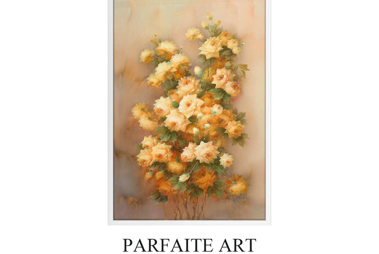 Realist Art Paintings of Yellow Roses,Framed Canvas Print #117 white Frame