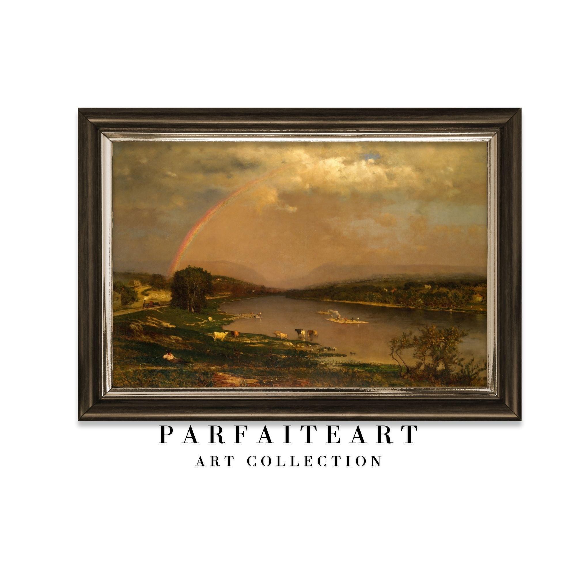Sunset rainbow Vintage Art,Giclée print Landscape oil Paintings,Classic Artwork Canvas with stunning Landscape #64