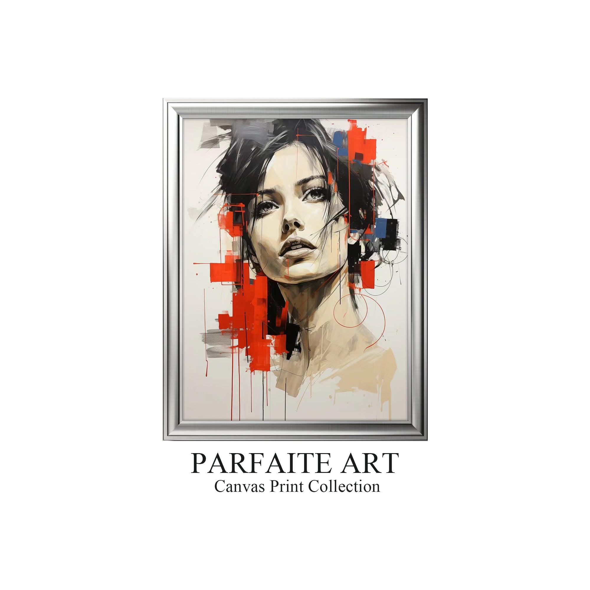 Abstract portrait，Paintings portrait paintings，Modern canvas artwork，Moody Wall Decor，Portrait of a lady，Framed canvas prints Frame