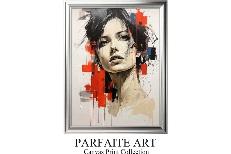 Abstract portrait，Paintings portrait paintings，Modern canvas artwork，Moody Wall Decor，Portrait of a lady，Framed canvas prints Frame