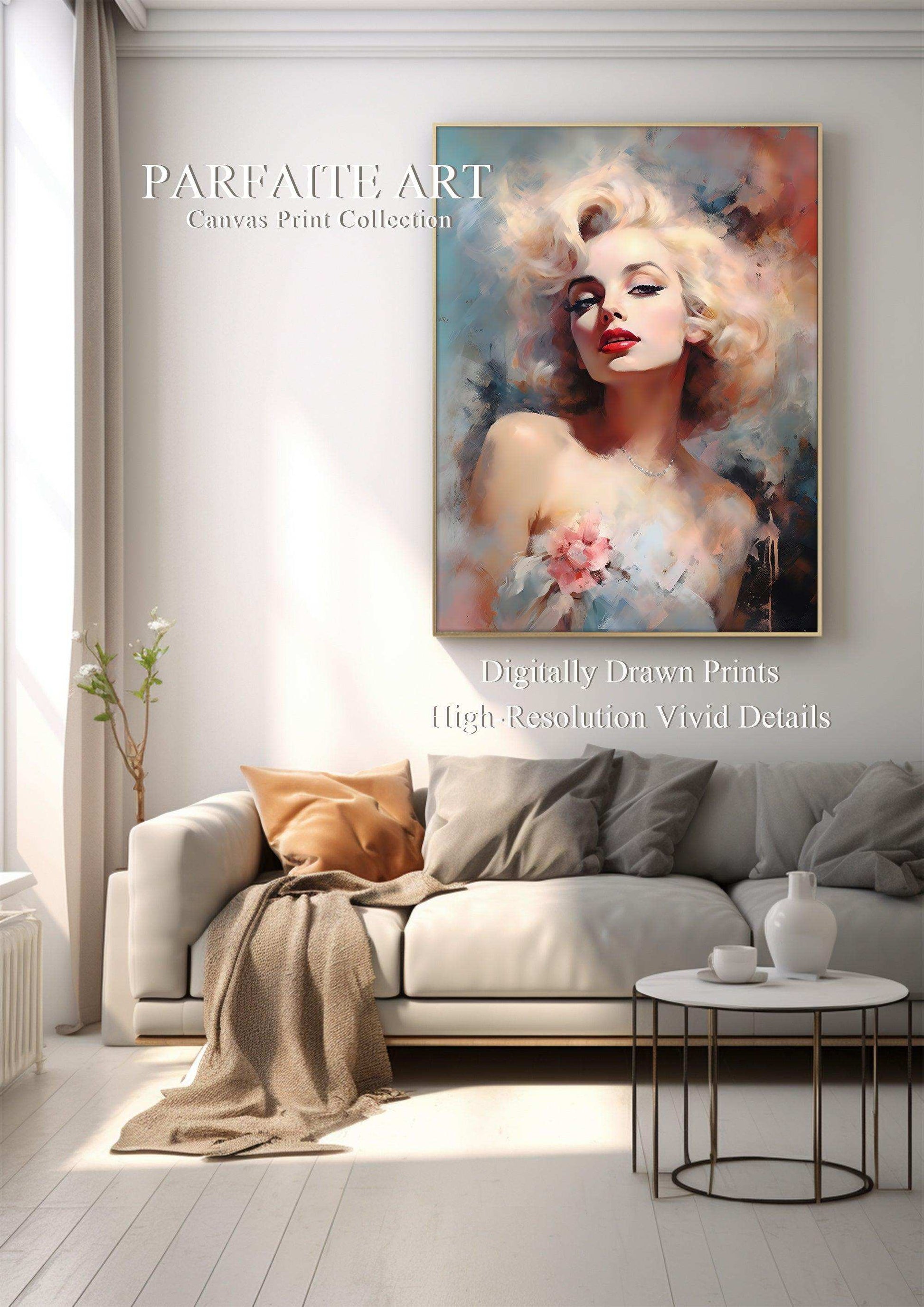 Impressionist Monroe，Hand Painted Colorful Decorative Canvas Artwork，Moody Wall Decor，Cotton Gloss Canvas Living Room Decor，High-Quality Waterproof Decorative Canvas Art