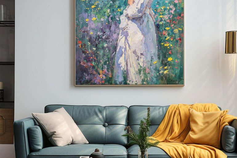 Impressionist Woman，Hand Painted Colorful Decorative Canvas Artwork，Moody Wall Decor，Cotton Gloss Canvas Living Room Decor，High-Quality Waterproof Decorative Canvas Art