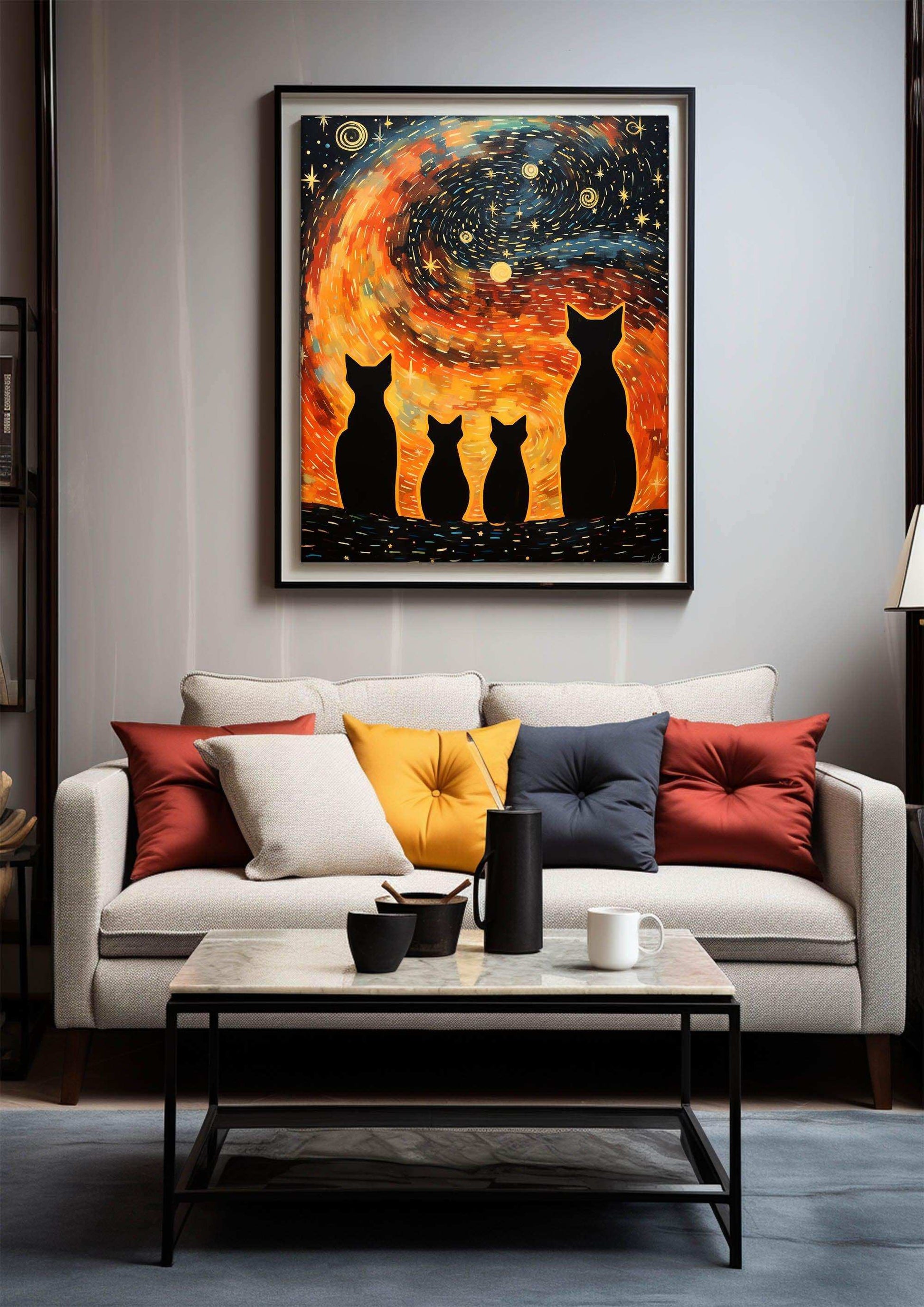 Cat Illustration | Starry Sky Wall Art Decor |Wall Art Print |Van Gogh style|Bedroom Livingroom,Kidsroom|PRINTABLE Art |Digital Download