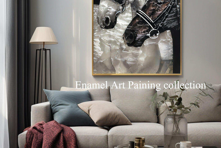 Enamel Art Deco Painting, Handmade, Wall Art, Modern Style, Decorative Painting , Horse Painting, Painted, Dining Room, Living Room, Entrance Door