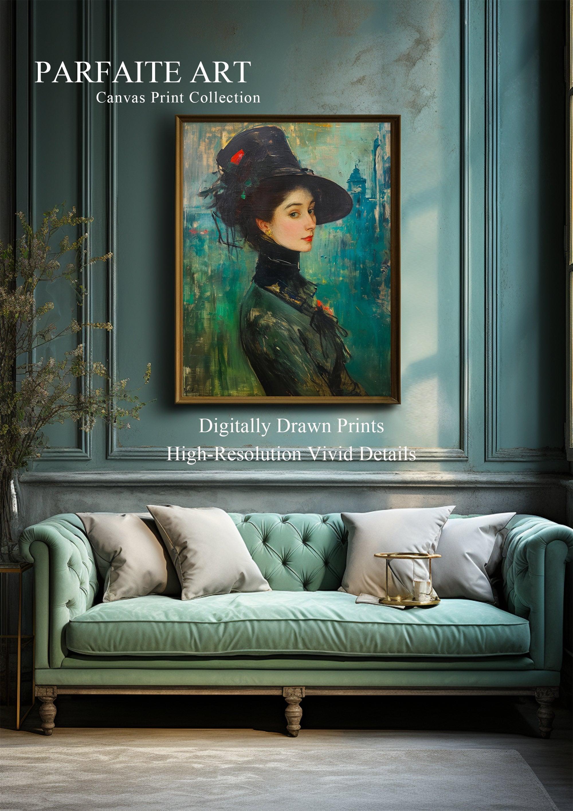 Woman Protrait，Hand Painted Colorful Decorative Canvas Artwork，Moody Wall Decor，Cotton Gloss Canvas Living Room Decor，High-Quality Waterproof Decorative Canvas Art