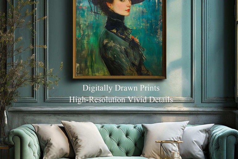 Woman Protrait，Hand Painted Colorful Decorative Canvas Artwork，Moody Wall Decor，Cotton Gloss Canvas Living Room Decor，High-Quality Waterproof Decorative Canvas Art