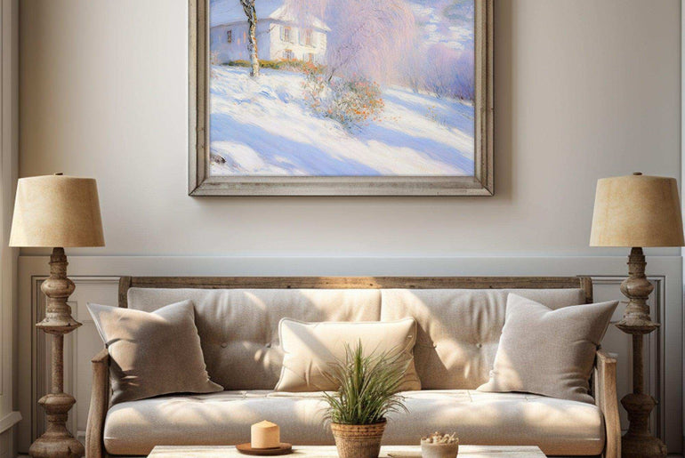 Impressionist Landscape，Hand Painted Colorful Decorative Canvas Artwork，Moody Wall Decor，Cotton Gloss Canvas Living Room Decor，Snow Scene，High-Quality Waterproof Decorative Canvas Art