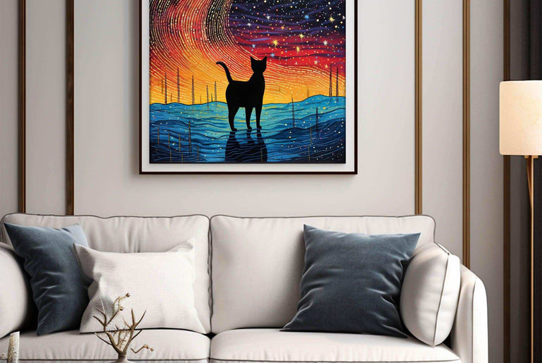 Cat Illustration | Starry Sky Wall Art Decor |Wall Art Print |Van Gogh style|Bedroom Livingroom,Kidsroom|PRINTABLE Art |Digital Download