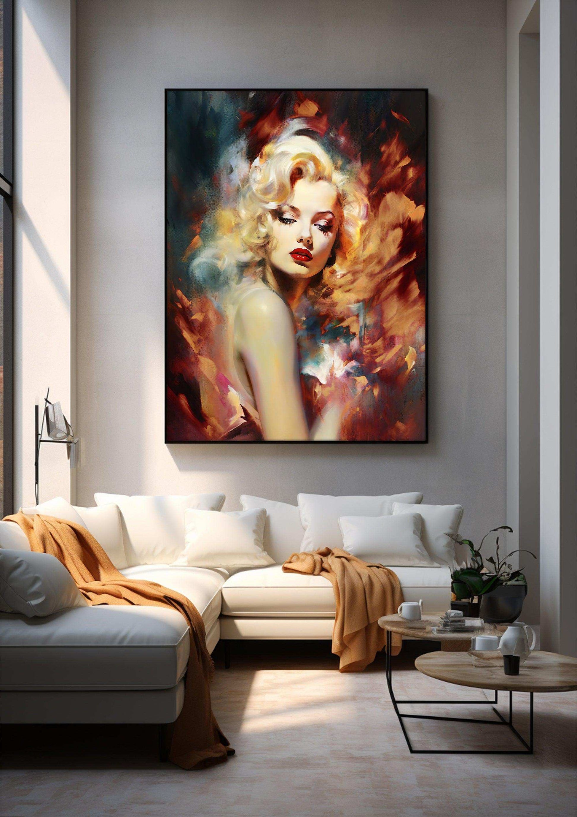 Monroe，Hand Painted Colorful Decorative Canvas Artwork，Moody Wall Decor，Cotton Gloss Canvas Living Room Decor，High-Quality Waterproof Decorative Canvas Art