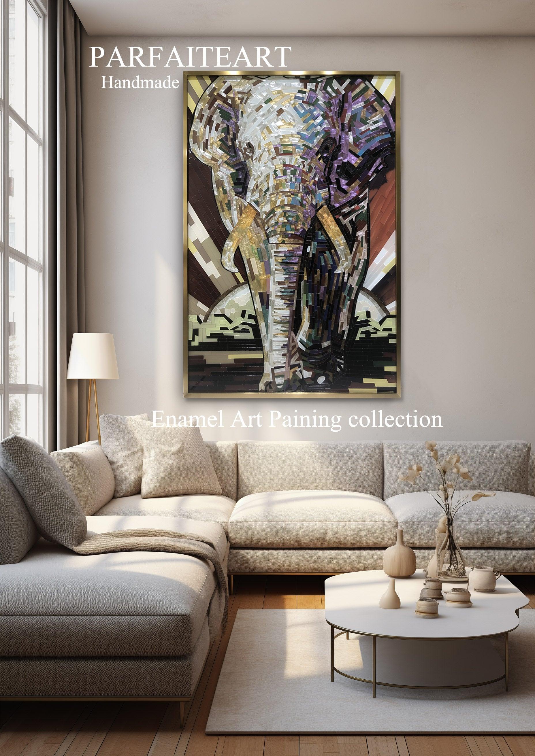 Enamel Art Deco Painting, Handmade, Wall Art, Modern Style, Decorative Painting , Elephant Painting, Painted, Dining Room, Living Room, Entrance Door