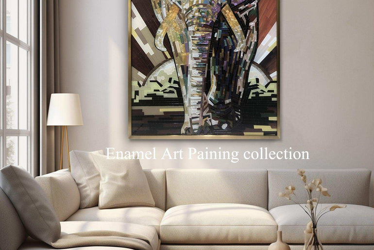 Enamel Art Deco Painting, Handmade, Wall Art, Modern Style, Decorative Painting , Elephant Painting, Painted, Dining Room, Living Room, Entrance Door