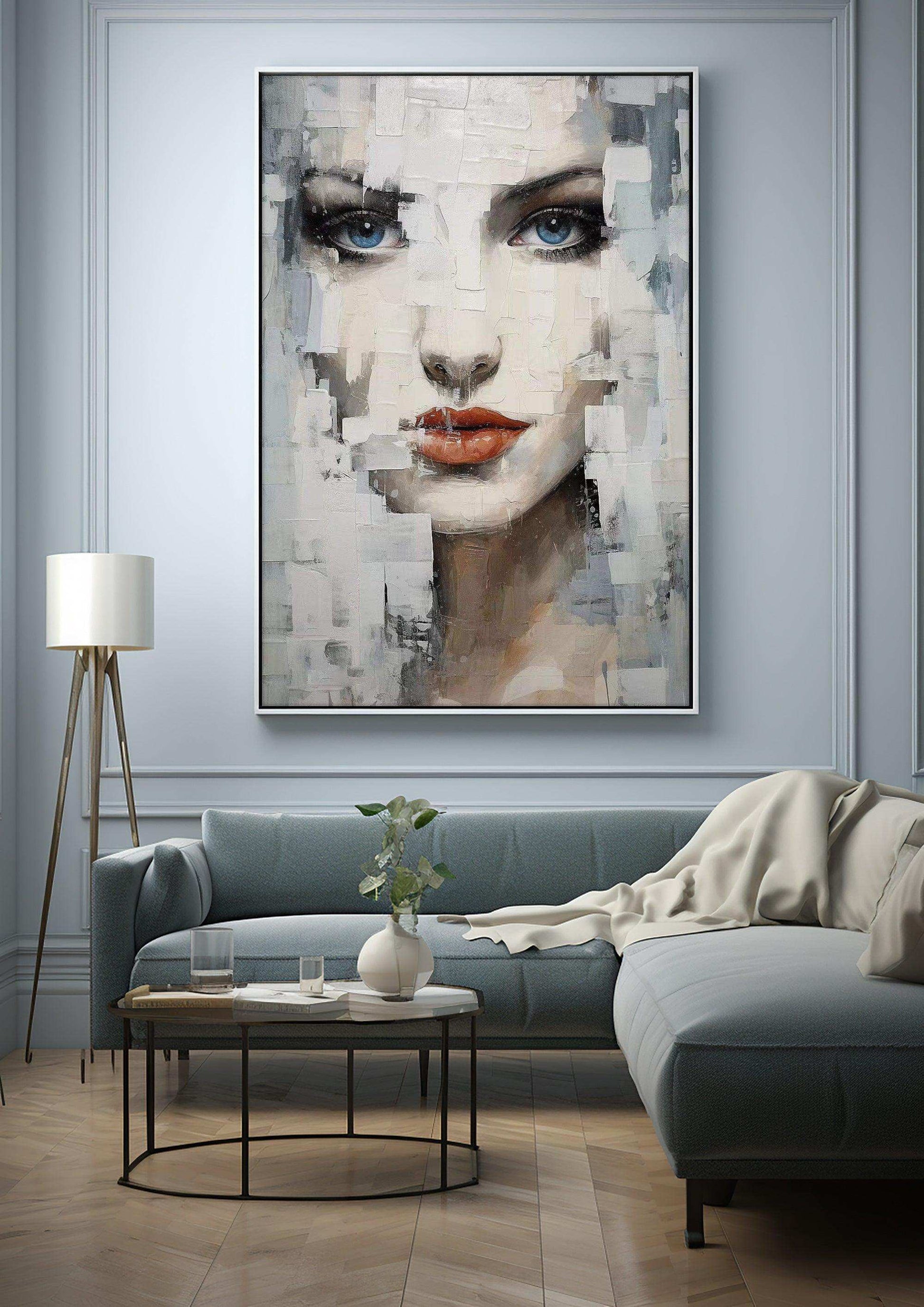 Abstract portrait，Paintings portrait paintings，Modern canvas artwork，Moody Wall Decor，Portrait of a lady，Framed canvas prints