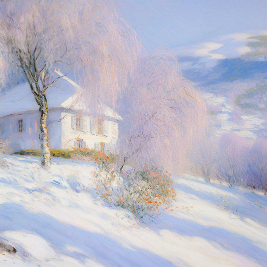 Impressionist Landscape，Hand Painted Colorful Decorative Canvas Artwork，Moody Wall Decor，Cotton Gloss Canvas Living Room Decor，Snow Scene，High-Quality Waterproof Decorative Canvas Art
