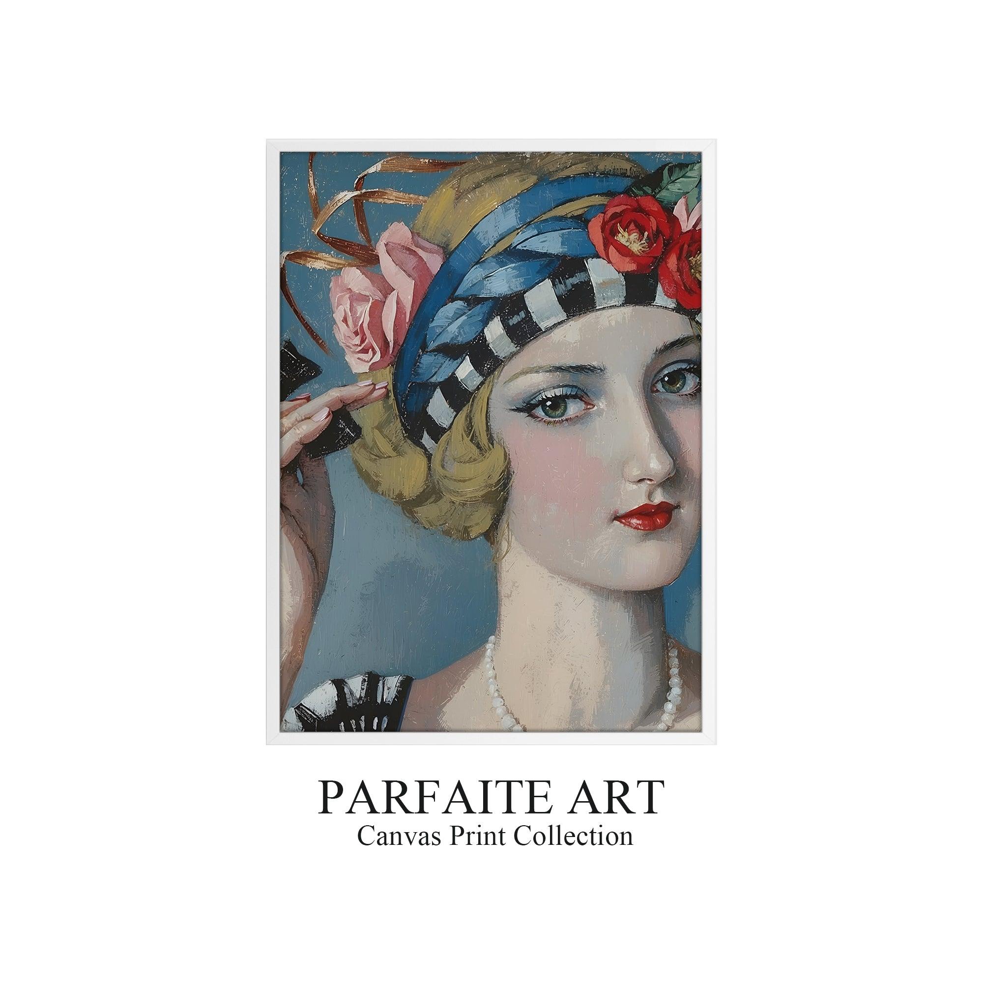 Art Deco Wall Art Prints , Beautiful Lady Portrait ,Giclée Printing Techniques #102 White Framed