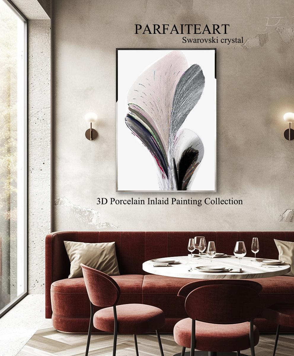 Ethereal Blossoms - 3D Diamond Art Nouveau - Handcrafted Botanical Painting with Swarovski Crystal - Modern Art Deco Elegance for Living Room Walls