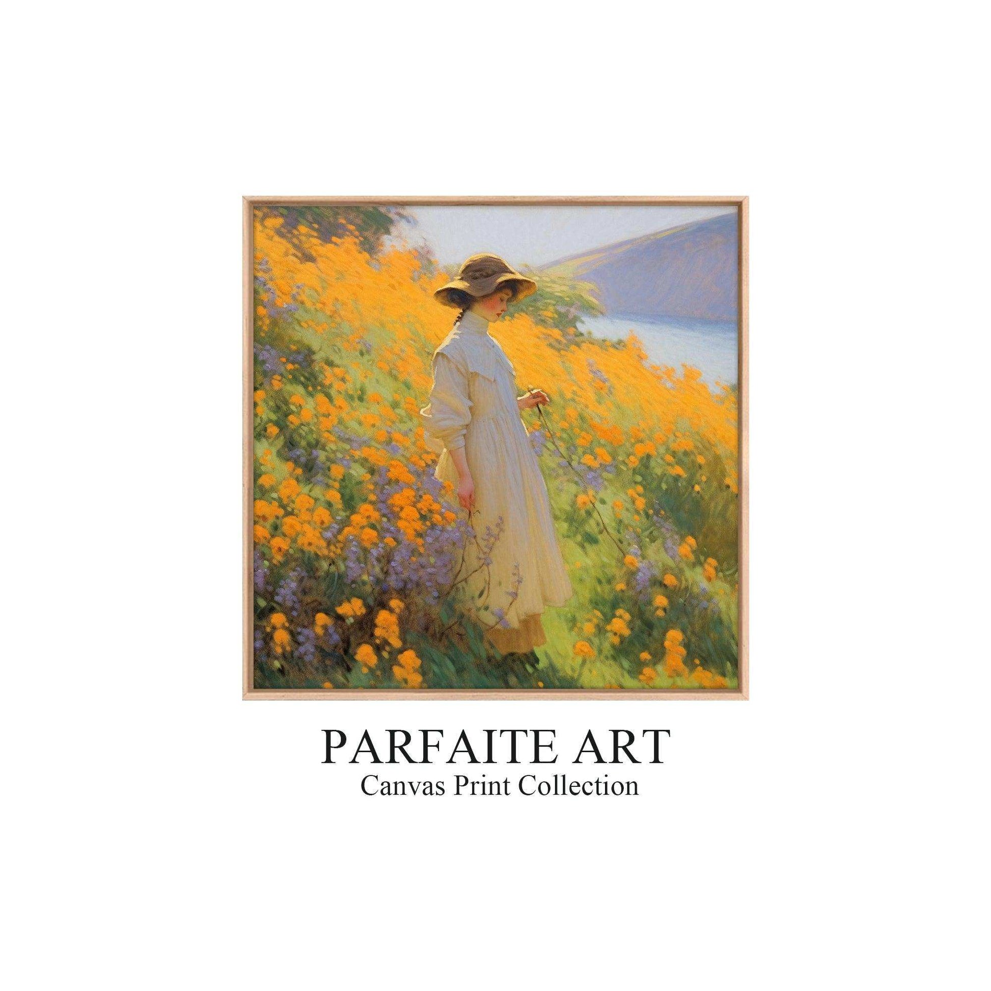 Vision of Serenity: Impressionist Girl Amidst Landscape - Vivid Canvas Art for Tranquil Living Spaces Frame