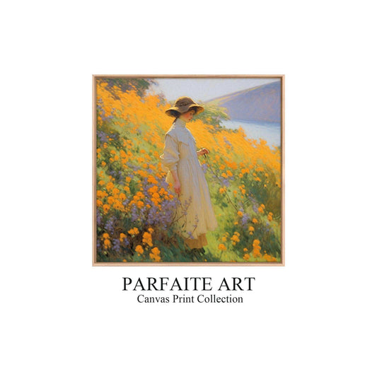 Vision of Serenity: Impressionist Girl Amidst Landscape - Vivid Canvas Art for Tranquil Living Spaces Frame