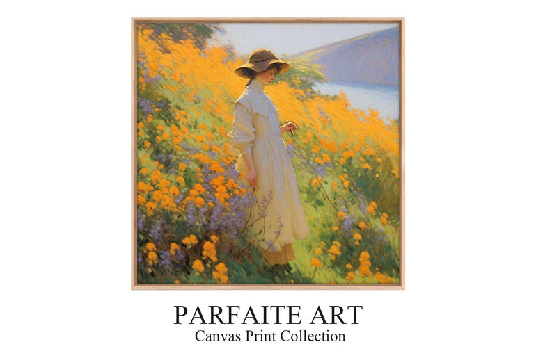 Vision of Serenity: Impressionist Girl Amidst Landscape - Vivid Canvas Art for Tranquil Living Spaces Frame