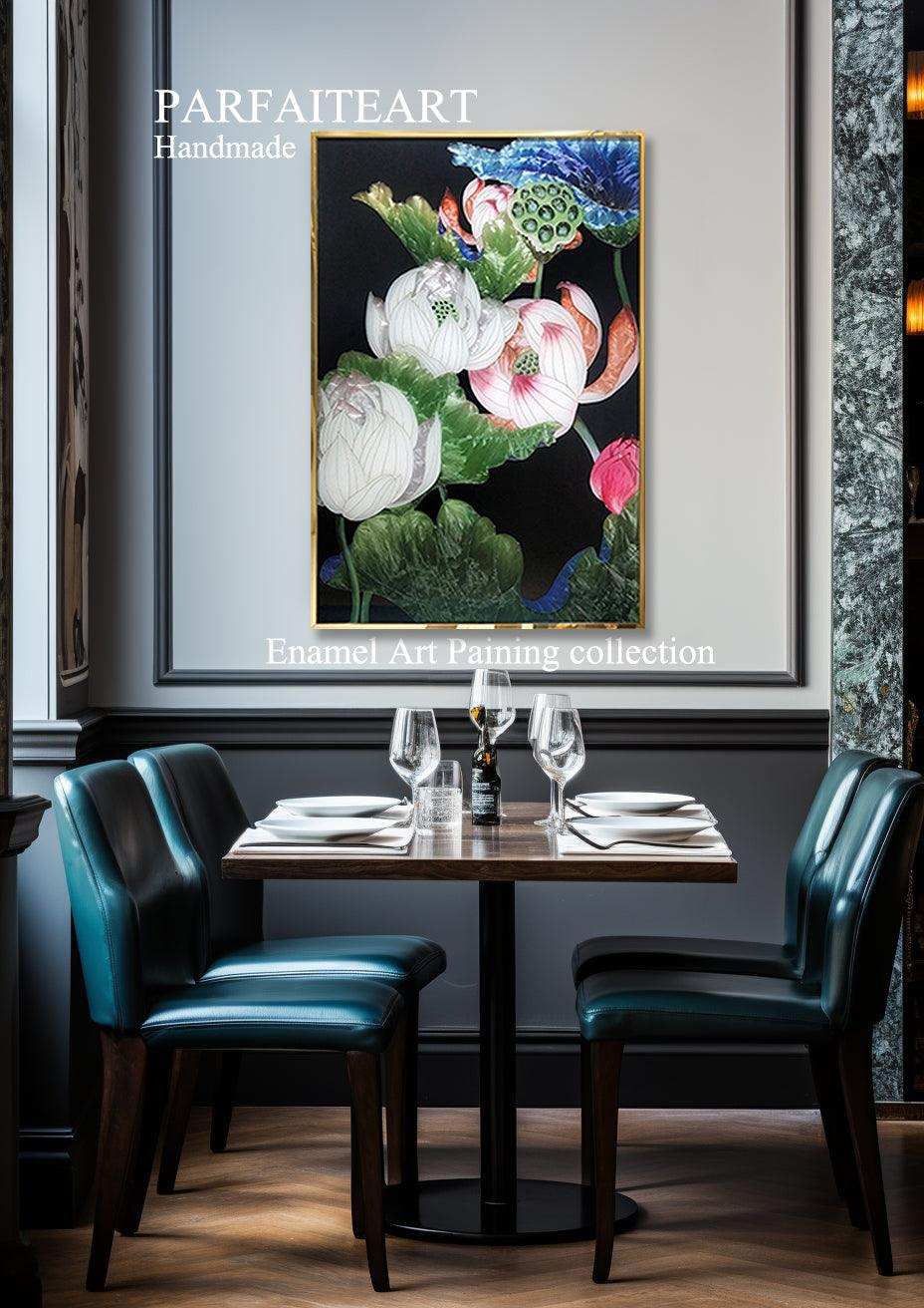 Lotus Radiance: Handcrafted Enamel Art Deco Lotus Flower Painting – Modern Elegance for Any Space